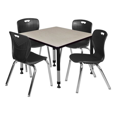 Regency Tables > Height Adjustable > Square Table & Chair Sets, 30 W, 30 L, 23-39 H, Maple TB3636PLAPBK40BK